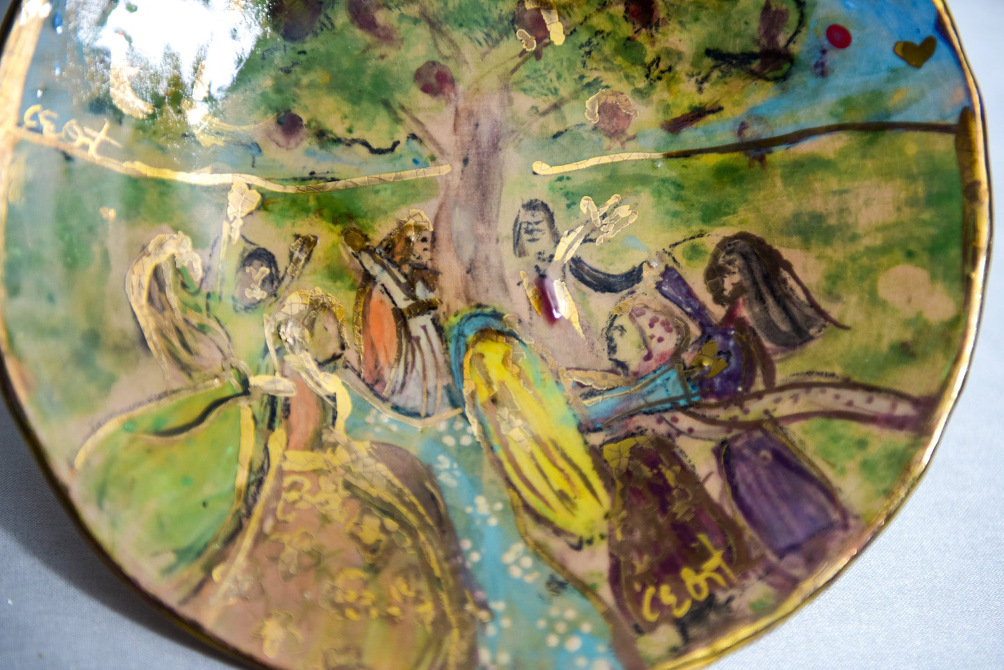 Dancing Women with Pomegranate Tree Cake Plate