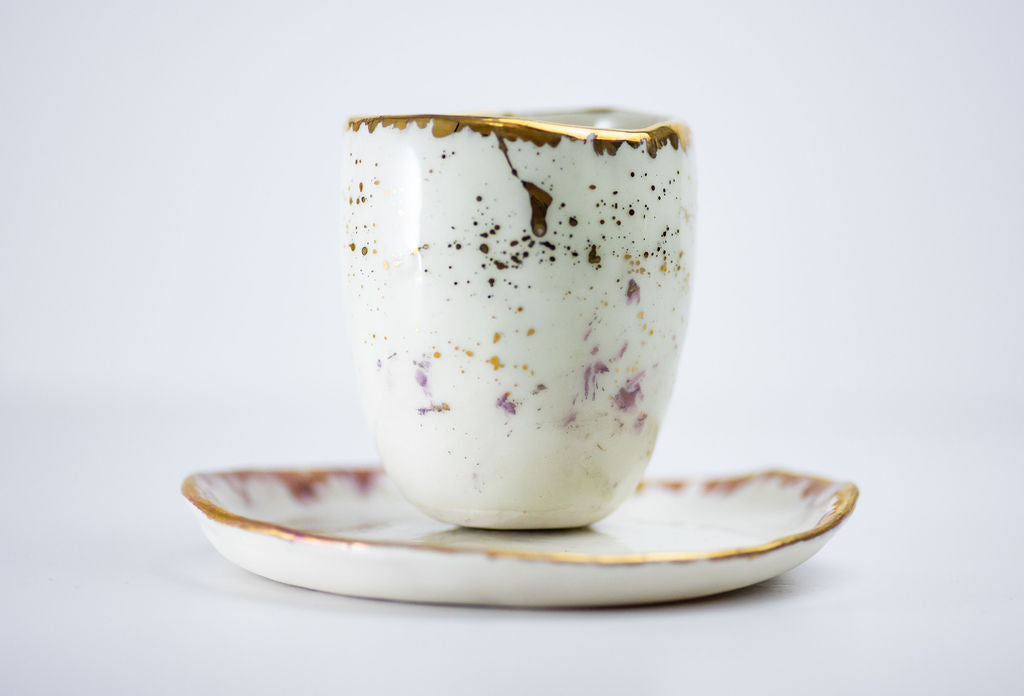 Pure Porcelain and Precious Gold Kiddush Cup & Tray