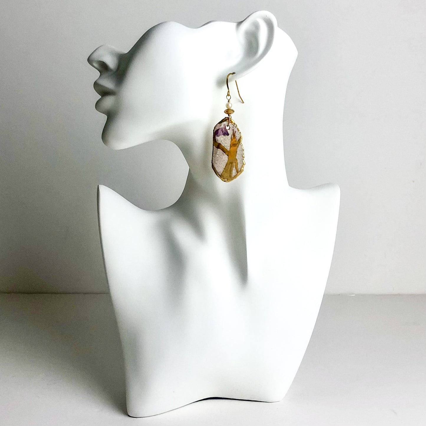 Marble and Gold Drop Earrings