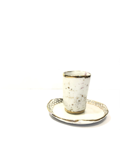 Pure Porcelain and Precious Gold Kiddush Cup & Tray