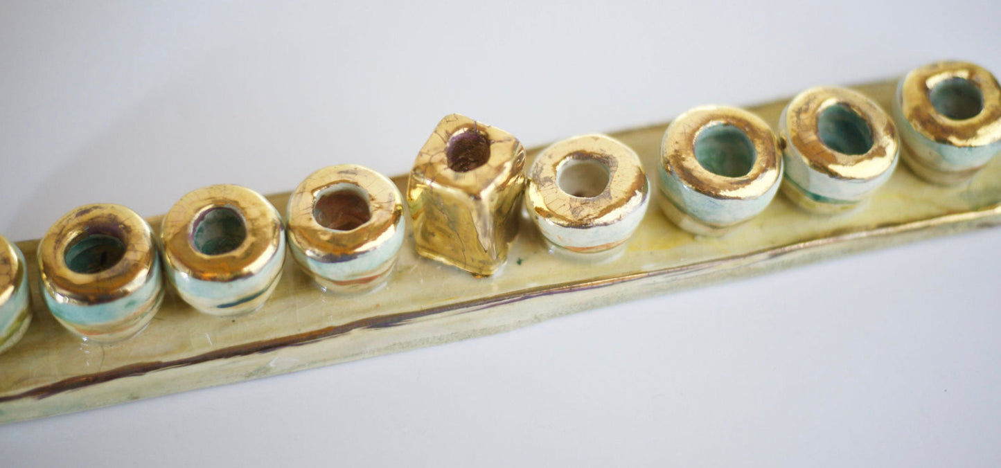 One of a Kind Ceramic Menorah | Made in Israel | 22k Gold | Functional Art