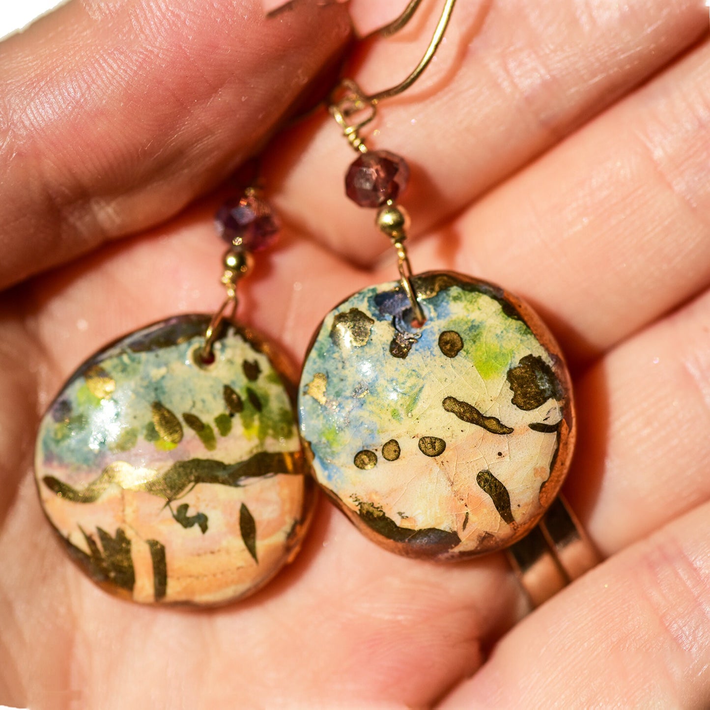 Sea of Galilee Inspired Drop Earrings with Gold and Crystal •