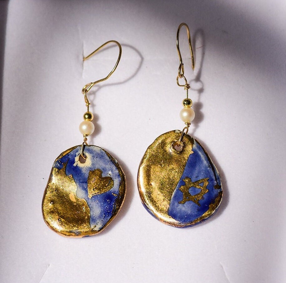 Pride of Israel Blue and Gold Drop Earrings