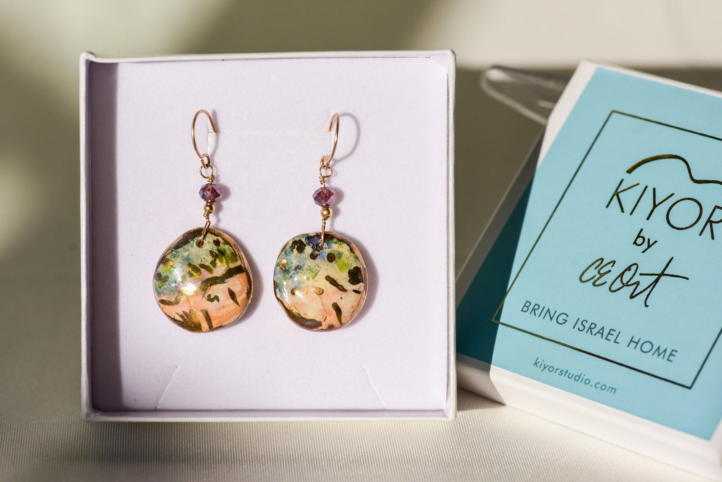 Sea of Galilee Inspired Drop Earrings with Gold and Crystal •