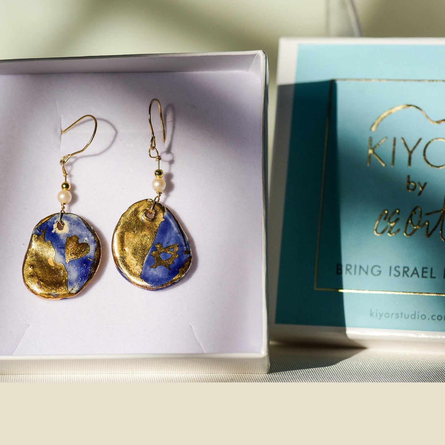 Pride of Israel Blue and Gold Drop Earrings •