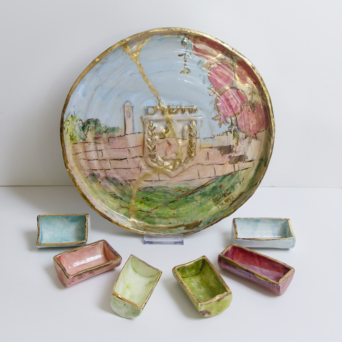 View of the Old City with Pomegranate Tree Passover Seder Plate Set