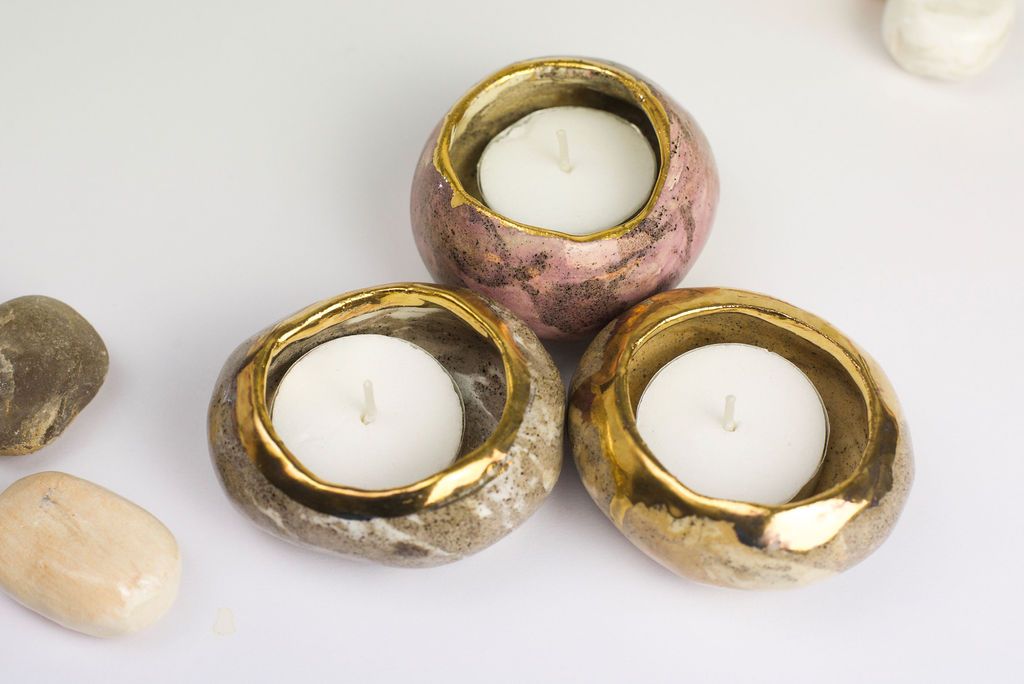 River Rock Tealights (set of 3) of rose, desert sand and mountain gray