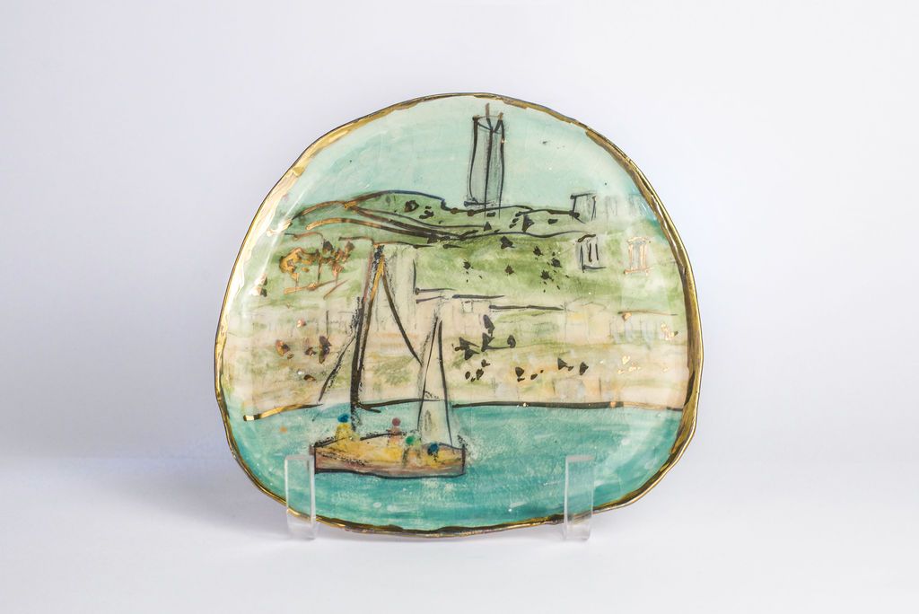 Hand Painted Small Plate- City of Haifa and Bay