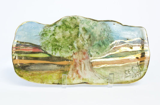 Oblong Serving Plate with Olive Tree and Galilee Landscape