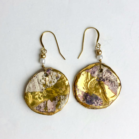 Gold and Lilac Circle Earrings