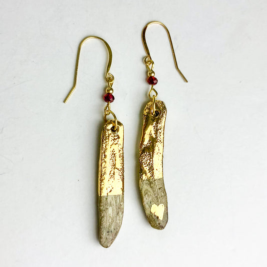 Golden Drop Earrings With Ruby Crystal