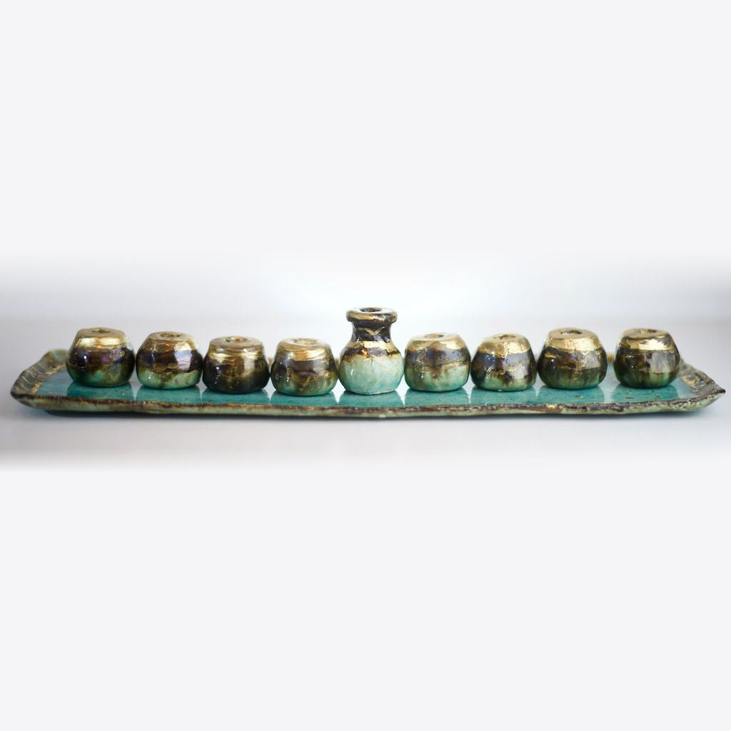Techelet Turquoise Menorah with Tray