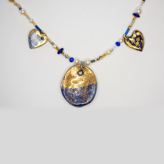 Heart of Gold & Blue Jerusalem Pendant