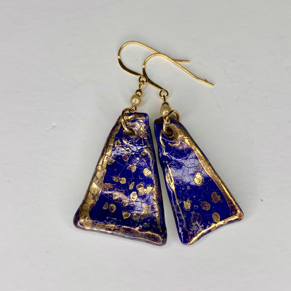 Midnight Blue with Golden Drops Earrings