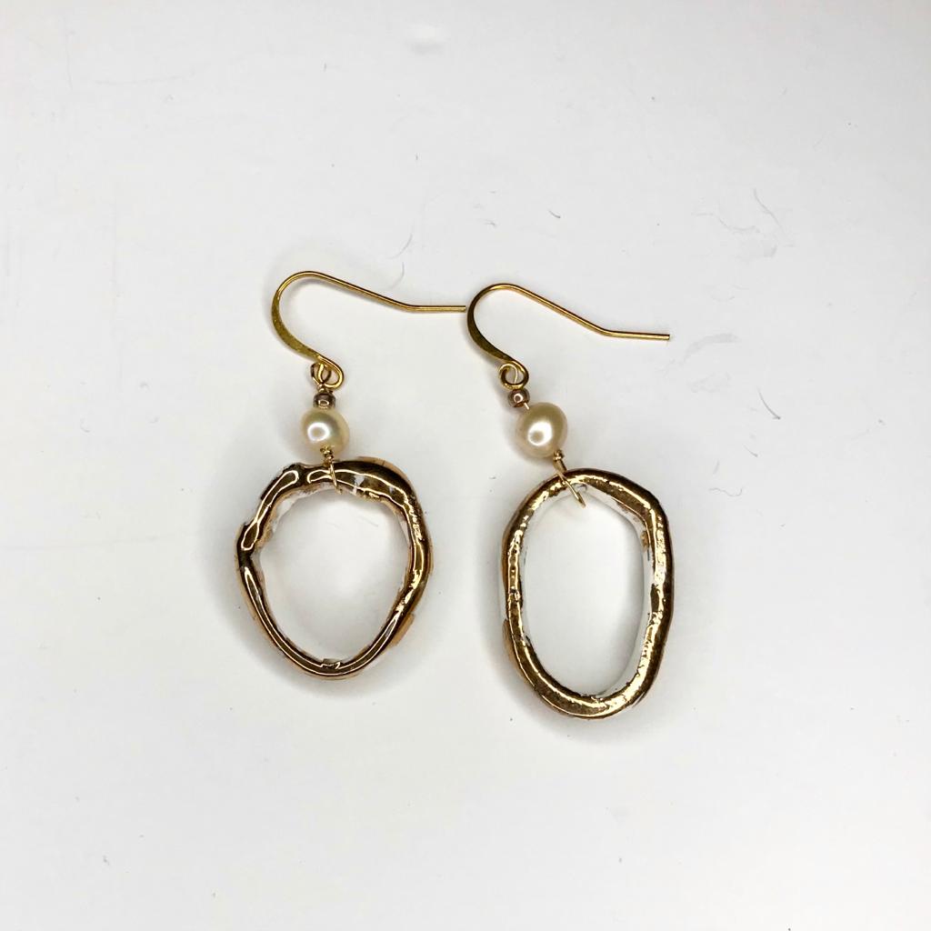 Golden Hoops with Pearl Earrings