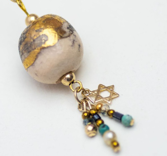 Dangly Ball Pendant with Beads and Gold Star-of-David Charm