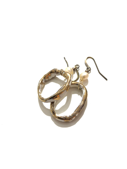 Golden Hoops with Pearl Earrings