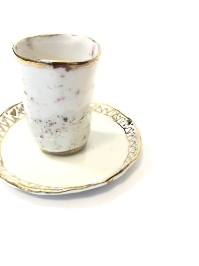 Pure Porcelain and Precious Gold Kiddush Cup & Tray