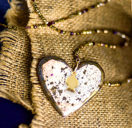 I heart Israel Necklace with gold pomegranate charm