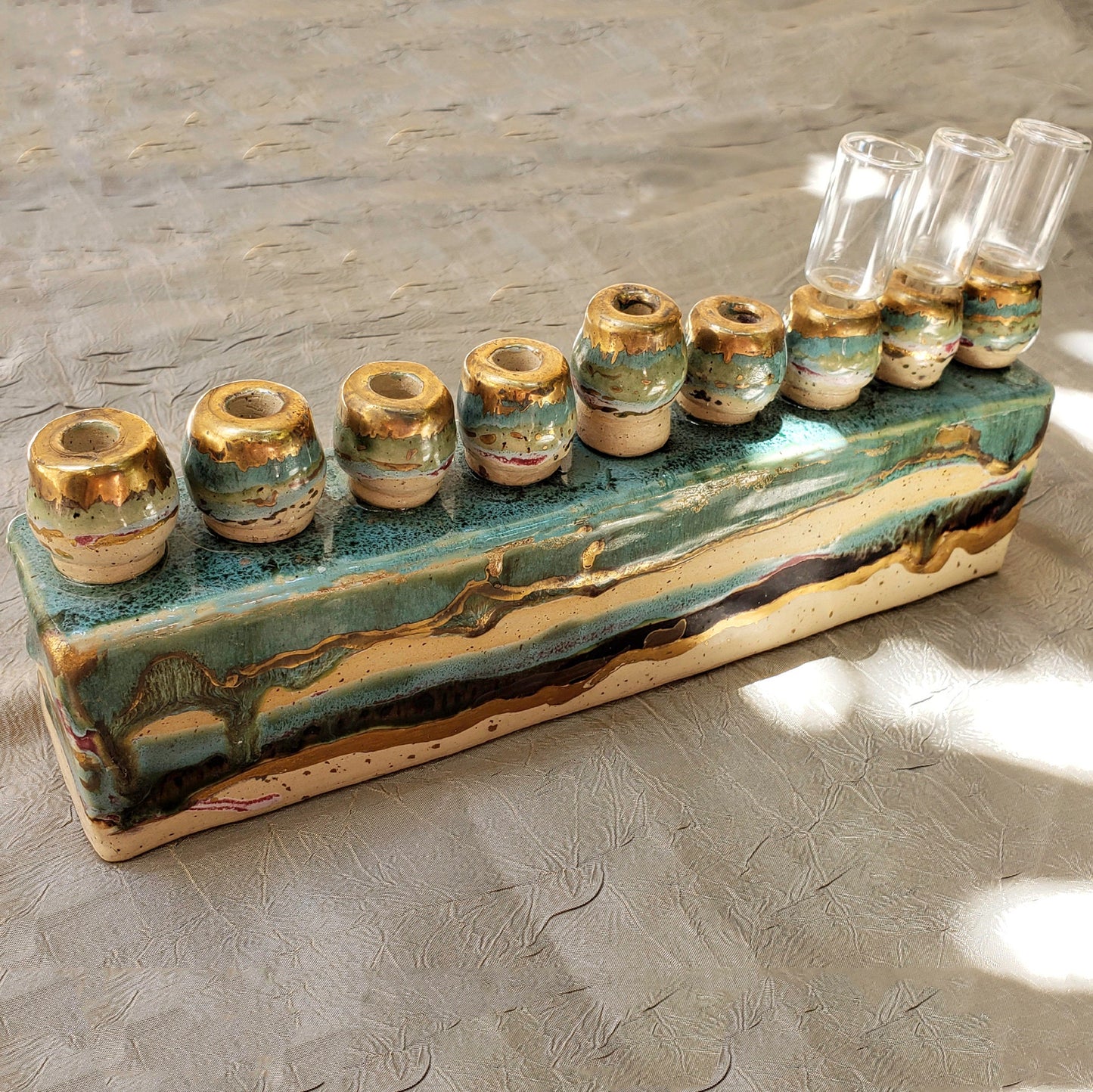RESERVED UNTIL NOV. 9 - Hand-Built Menorah | 22k Gold Accents | Made in Israel