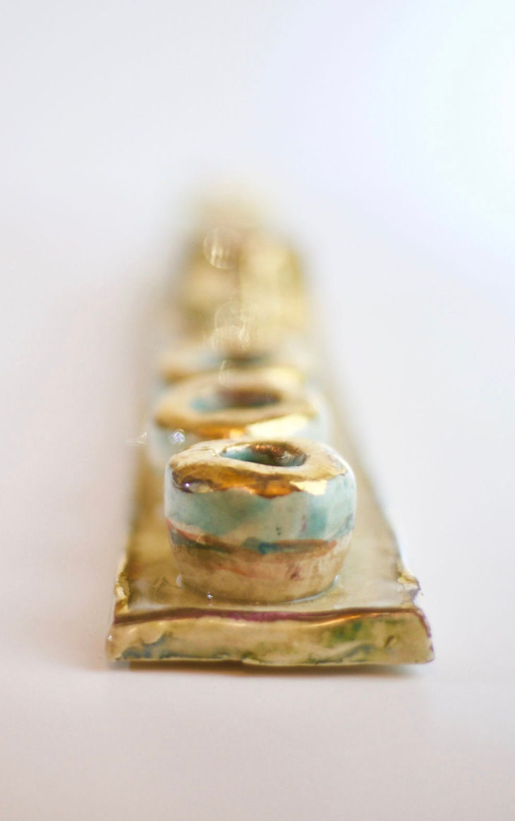 One of a Kind Ceramic Menorah | Made in Israel | 22k Gold | Functional Art