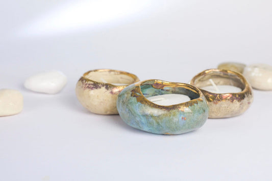 Handmade Ceramic Tea Light Holders | Israel Pottery Made from the Clay of the Holy Land