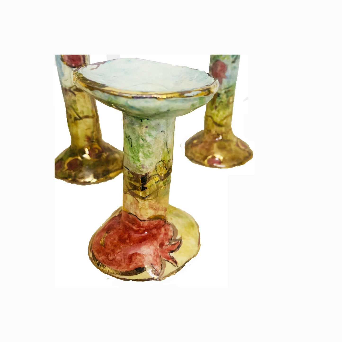 Pomegranate Ceramic Candlesticks from the Holy Land of Israel | Abundance Orchard | Judaic Art Handmade in Jerusalem