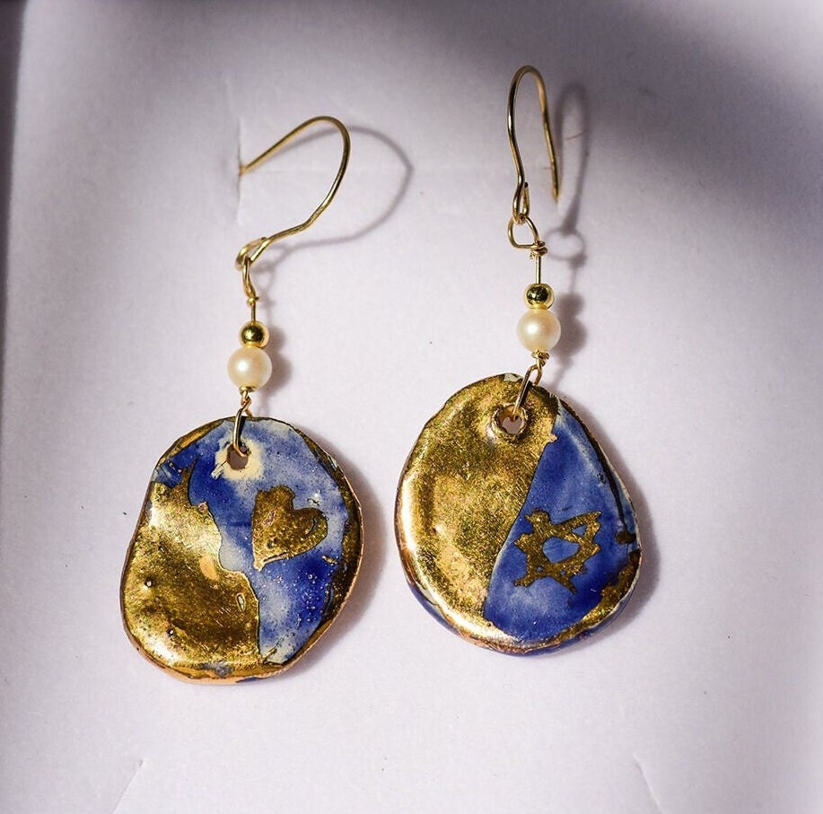 Pride of Israel Blue and Gold Drop Earrings •