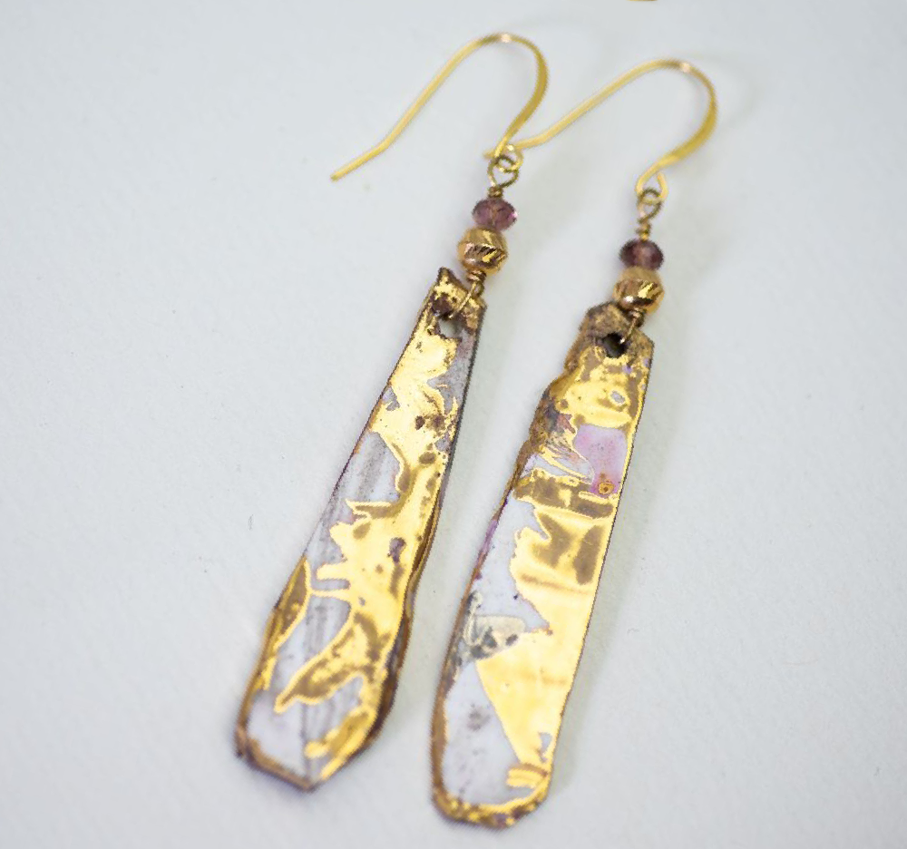 Oblong Drop Earrings with crystal and gold  beads