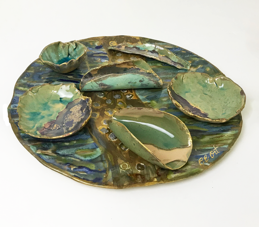 Seder Plate in Greens and Blues