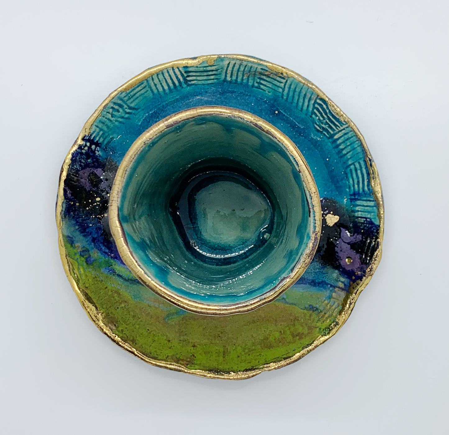 Kiddush Cup - Abstract Landscape in Greens and Blues