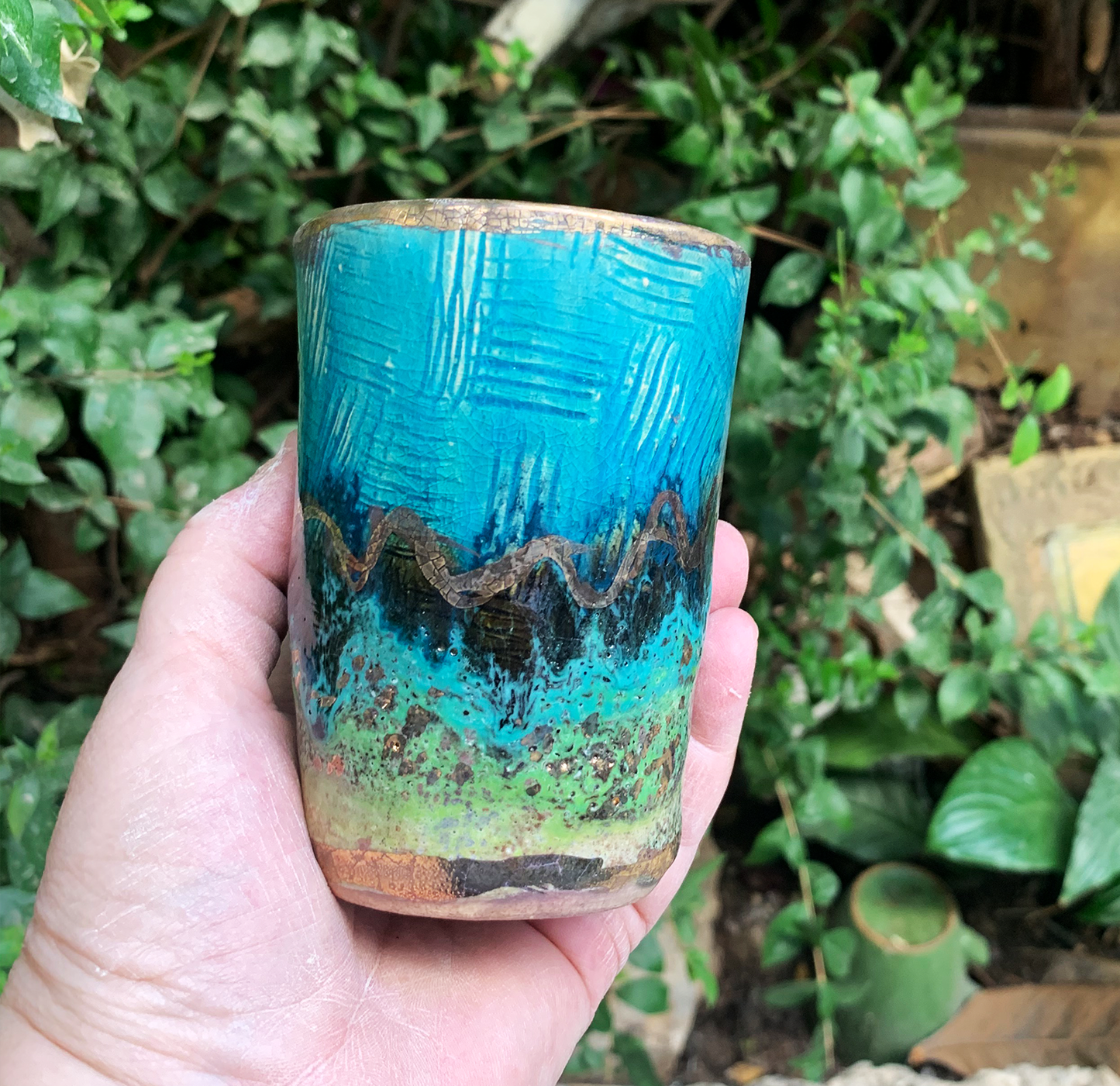 Kiddush Cup - Abstract Landscape in Greens and Blues