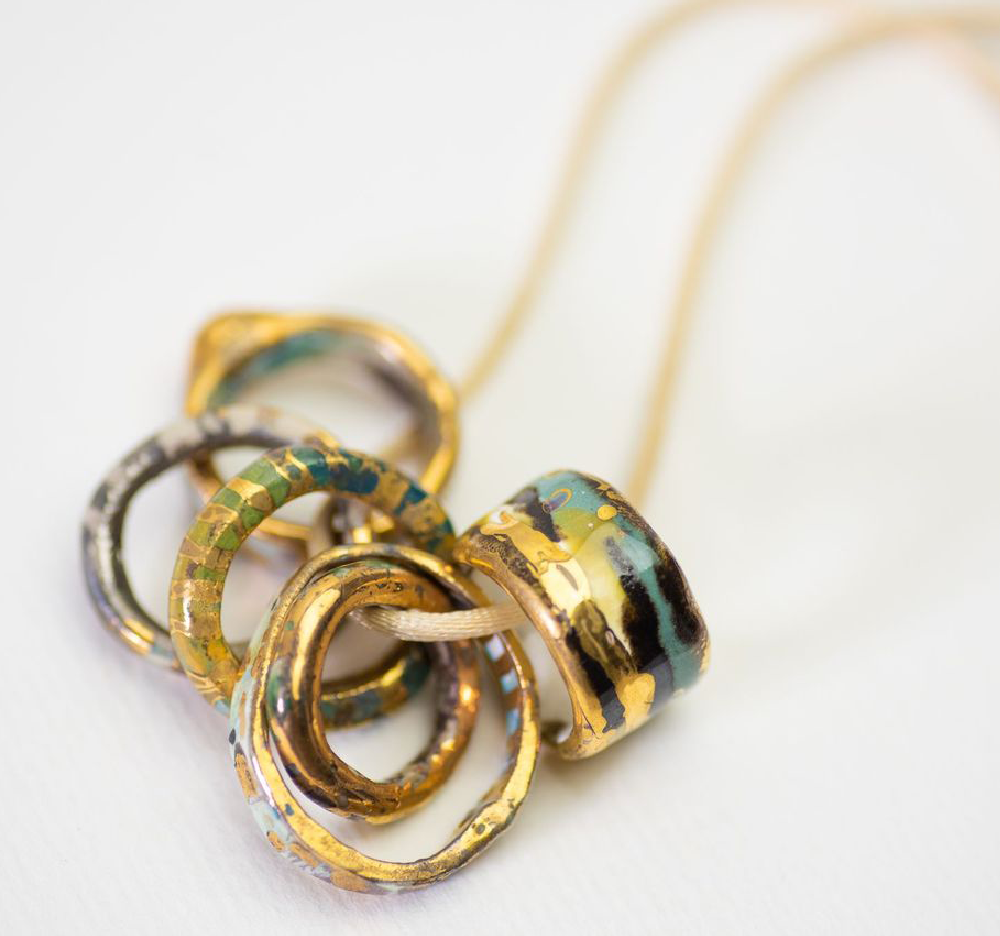 Mix and Match Rings Necklace in Greens and Turquoise